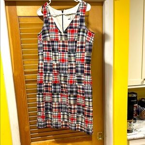 L.L. Bean Madras Patch Summer Dress Red, Blue, Yellow White Size 8
